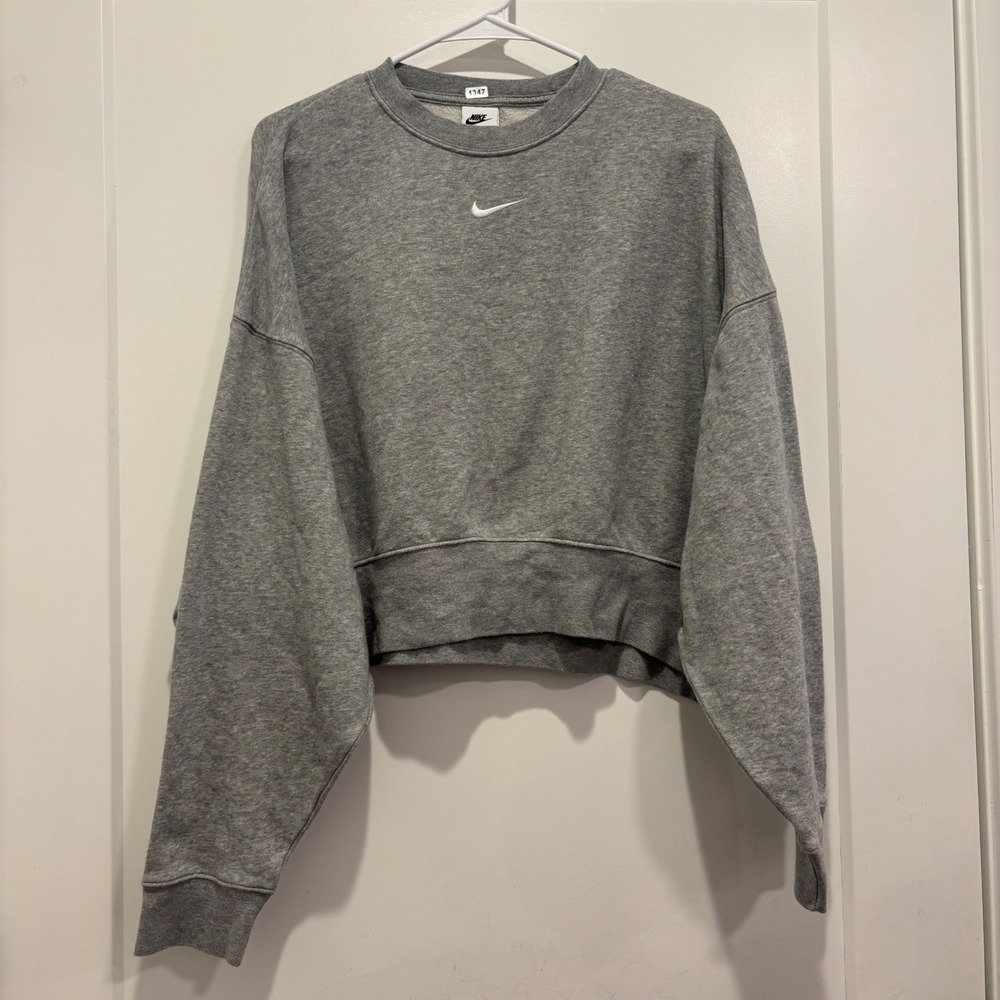 Nike Sportswear Essential Women's Cropped Fleece Sweatshirt Gray Small DJ7665
